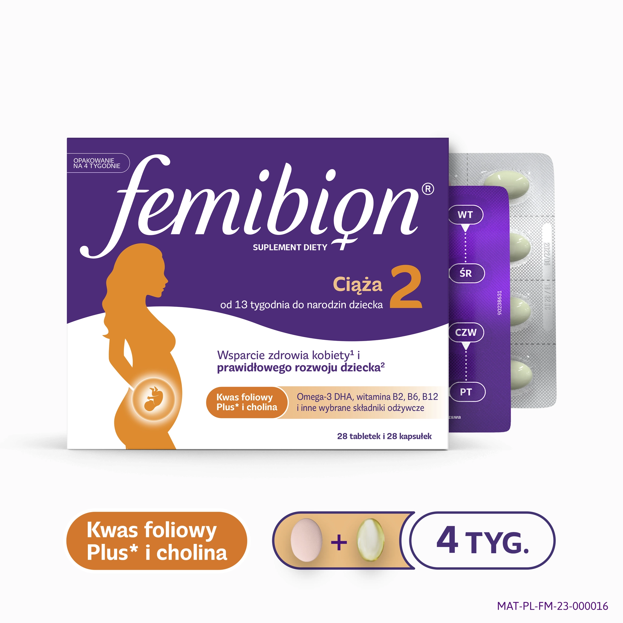 Femibion 2 Ciąża, tabletki powlekane + kapsułki miękkie, 28 sztuk + 28 sztuk