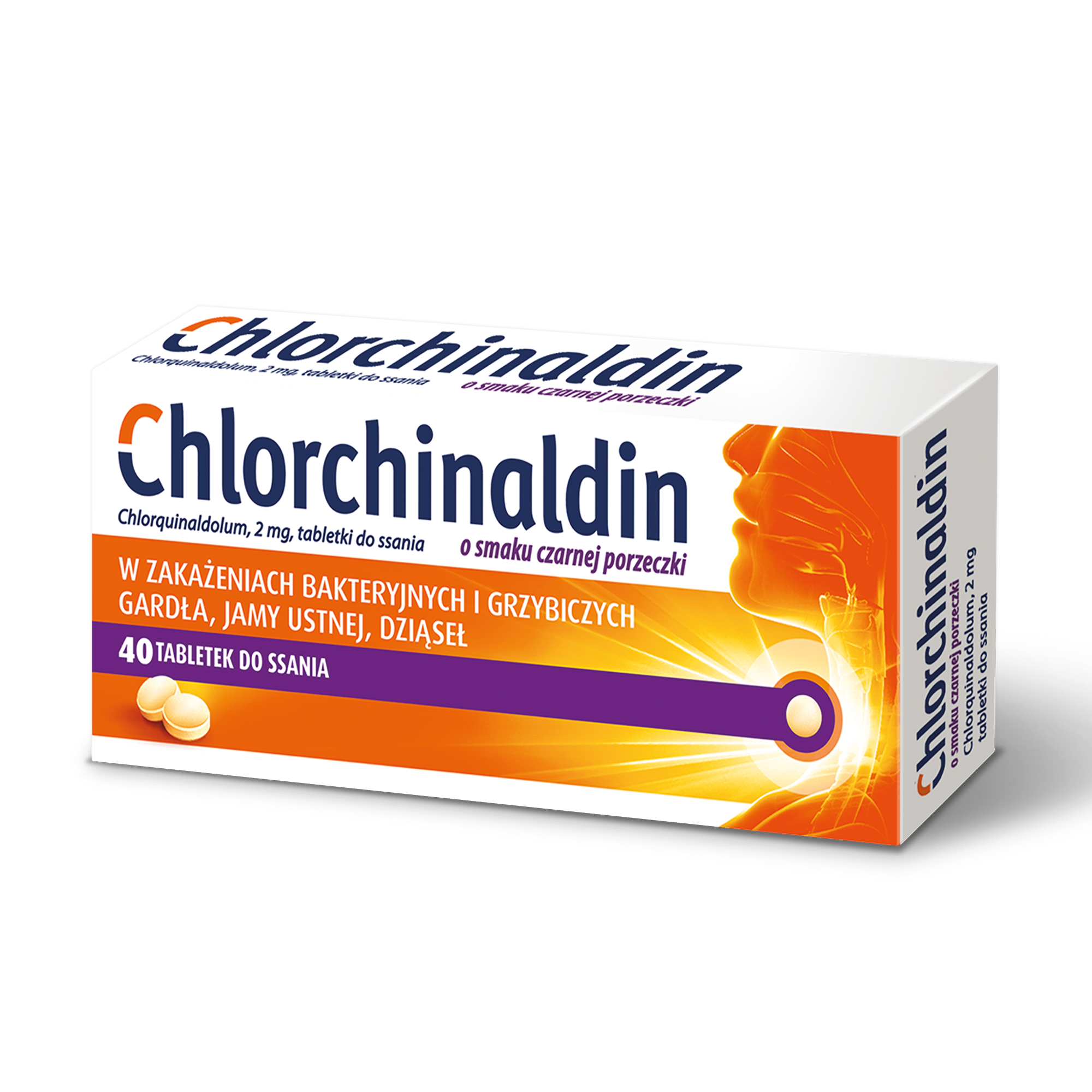 Chlorchinaldin, 2 mg, tabletki do ssania o smaku czarnej porzeczki, 40 sztuk zdjęcie