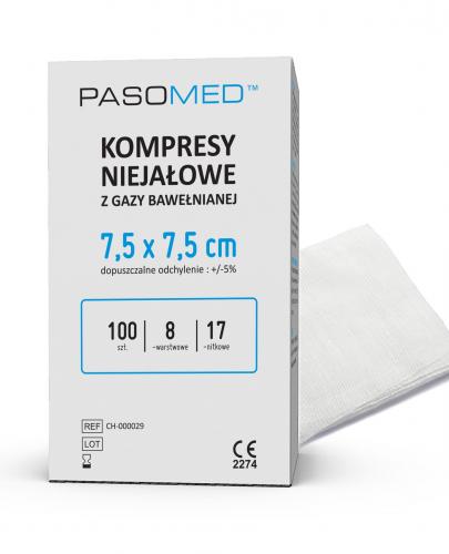 Pasomed kompresy niejałowe z gazy bawełnianej 17 nitek 8 warstw 7,5x 7,5cm 100 sztuk zdjęcie
