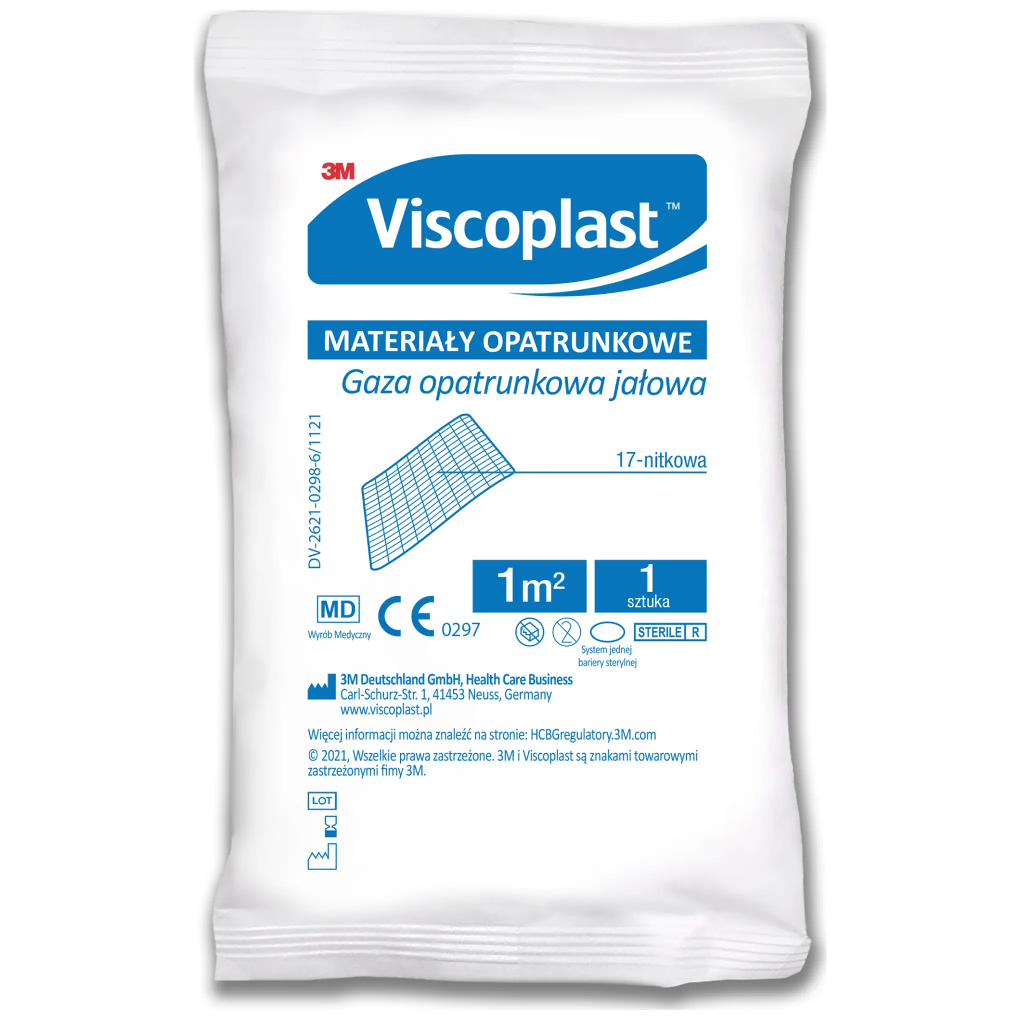 Viscoplast, gaza opatrunkowa jałowa 17-nitkowa, 1m2, 1 sztuka zdjęcie