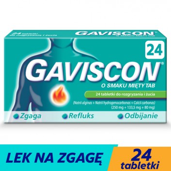Gaviscon 250 mg + 133,5 mg + 80 mg o smaku mięty tabletki 24 sztuk