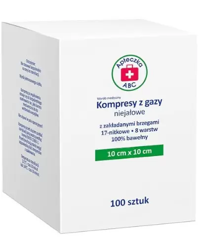 Apteczka ABC Kompresy z gazy niejałowe 17 nitkowe 8 warstwowe 10 cm x 10 cm 100 sztuk zdjęcie