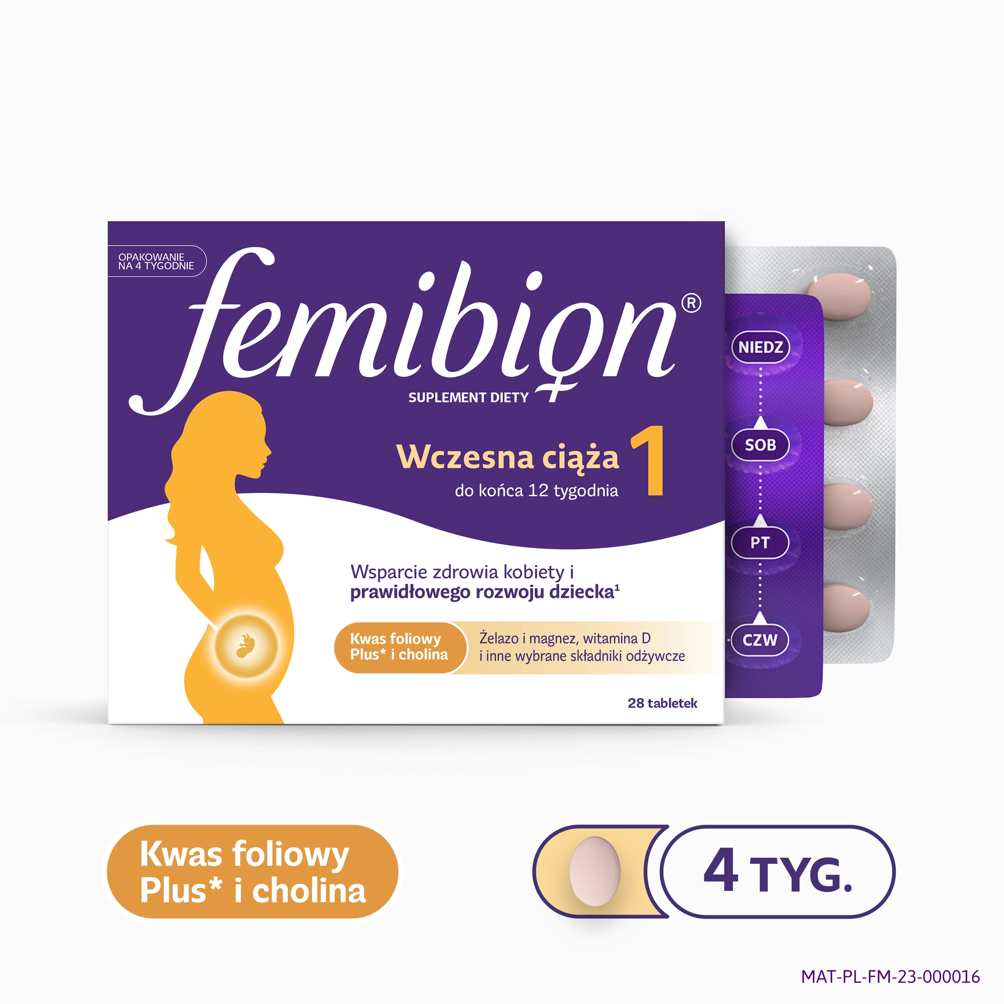 Femibion 1, Wczesna ciąża, tabletki powlekane, 28 sztuk