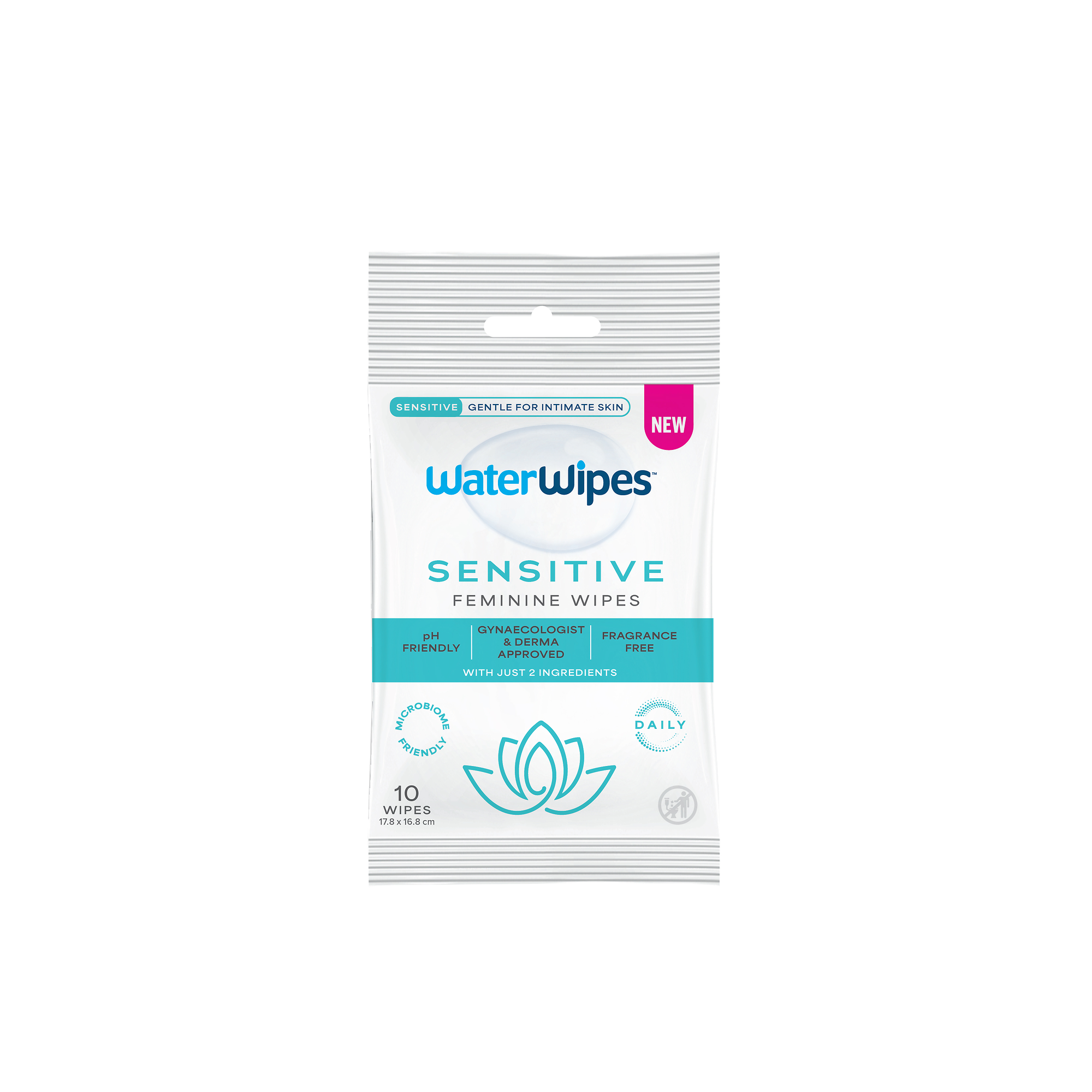 WaterWipes Sensitive, Chusteczki nawilżane do higieny intymnej, 10 sztuk