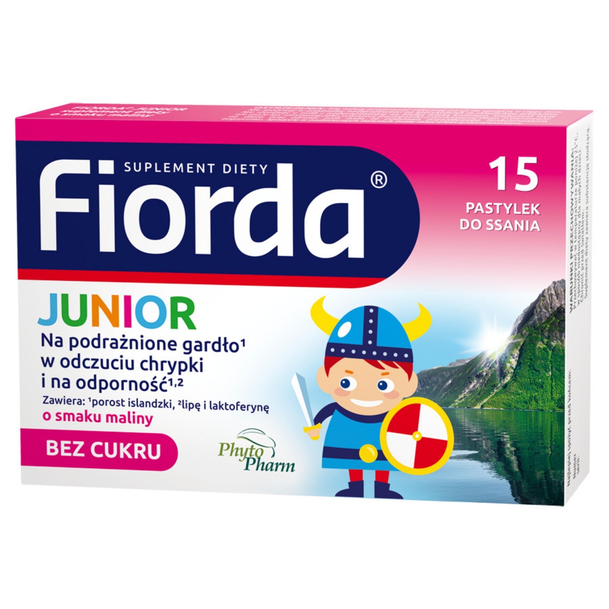 Fiorda Junior o smaku malinowym, pastylki, 15 sztuk zdjęcie