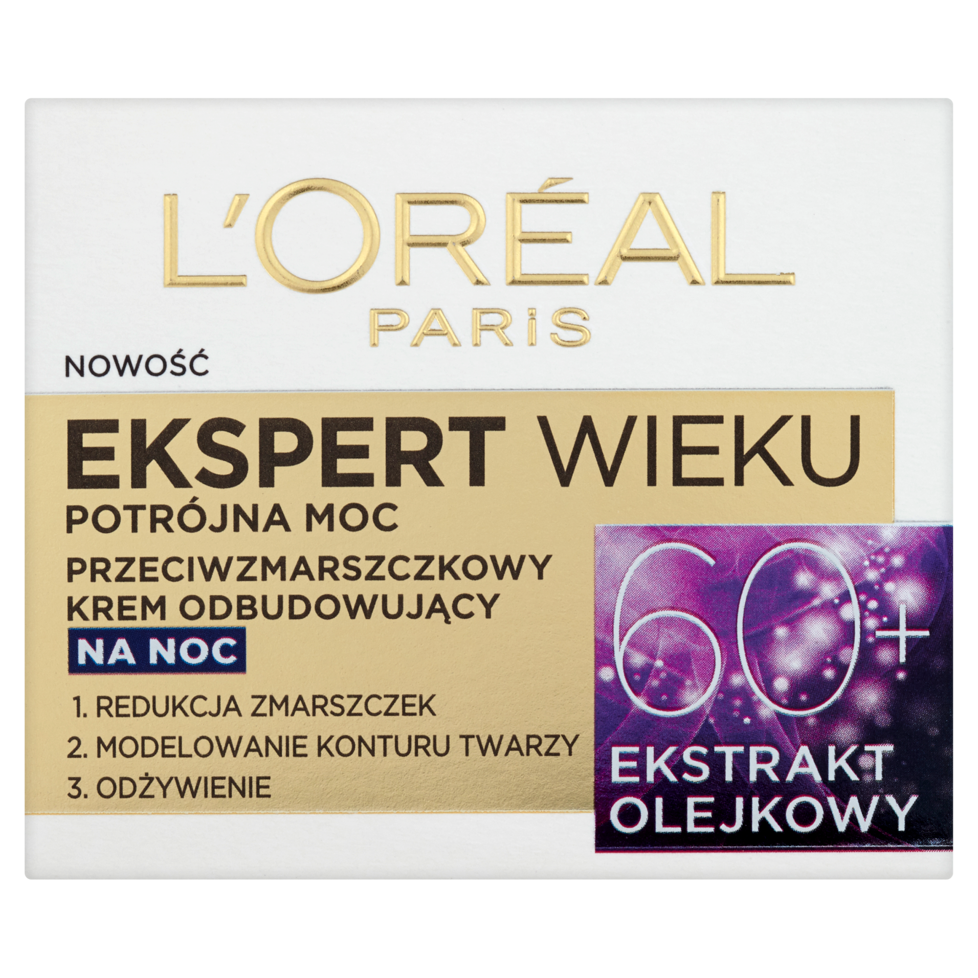 L'Oreal Ekspert Wieku Potrójna Moc Przeciwzmarszczkowy krem odbudowujący na noc 60+ - 50 ml  zdjęcie