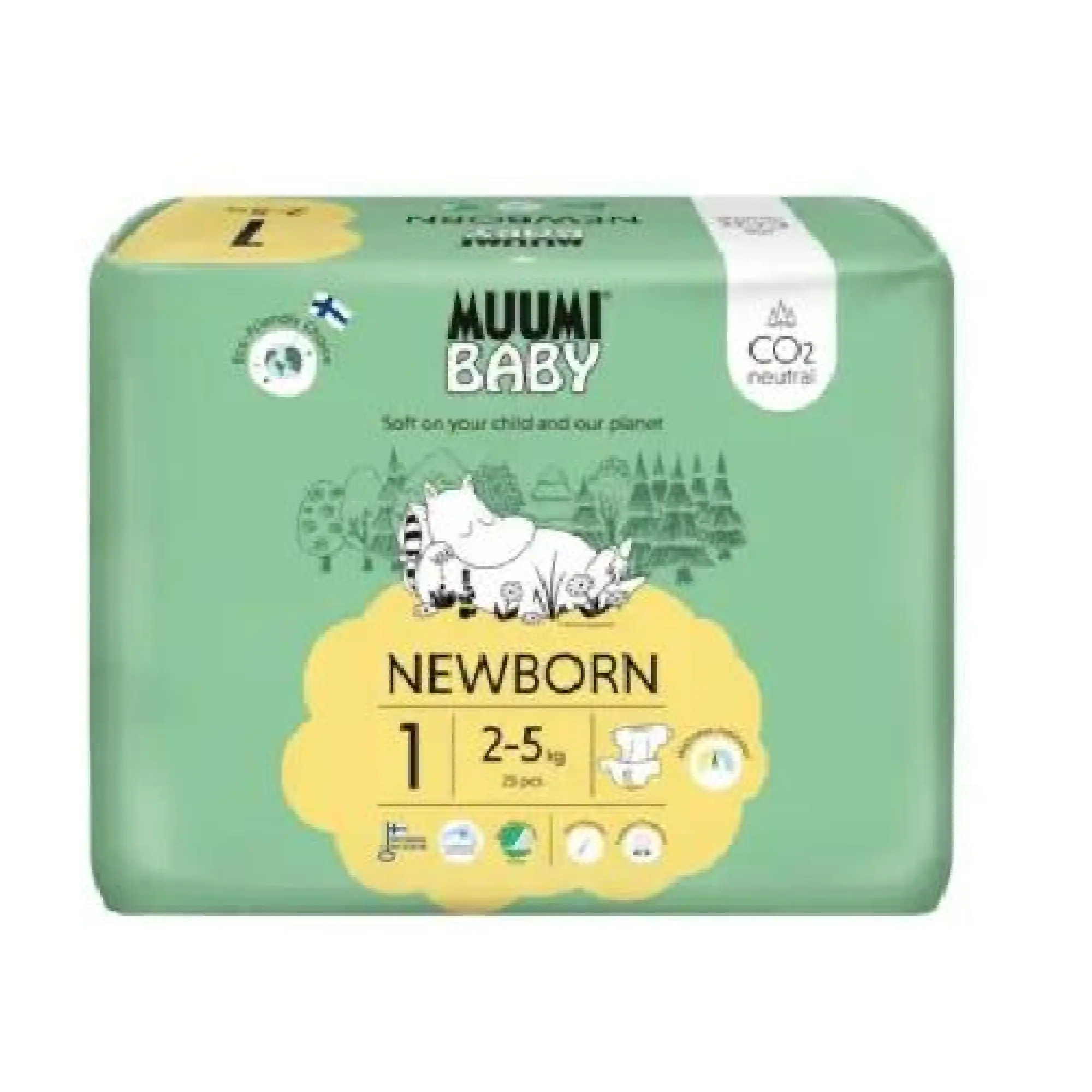 Muumi Baby 1, Newborn 2-5kg, jednorazowe pieluszki dla dzieci, 25 sztuk zdjęcie