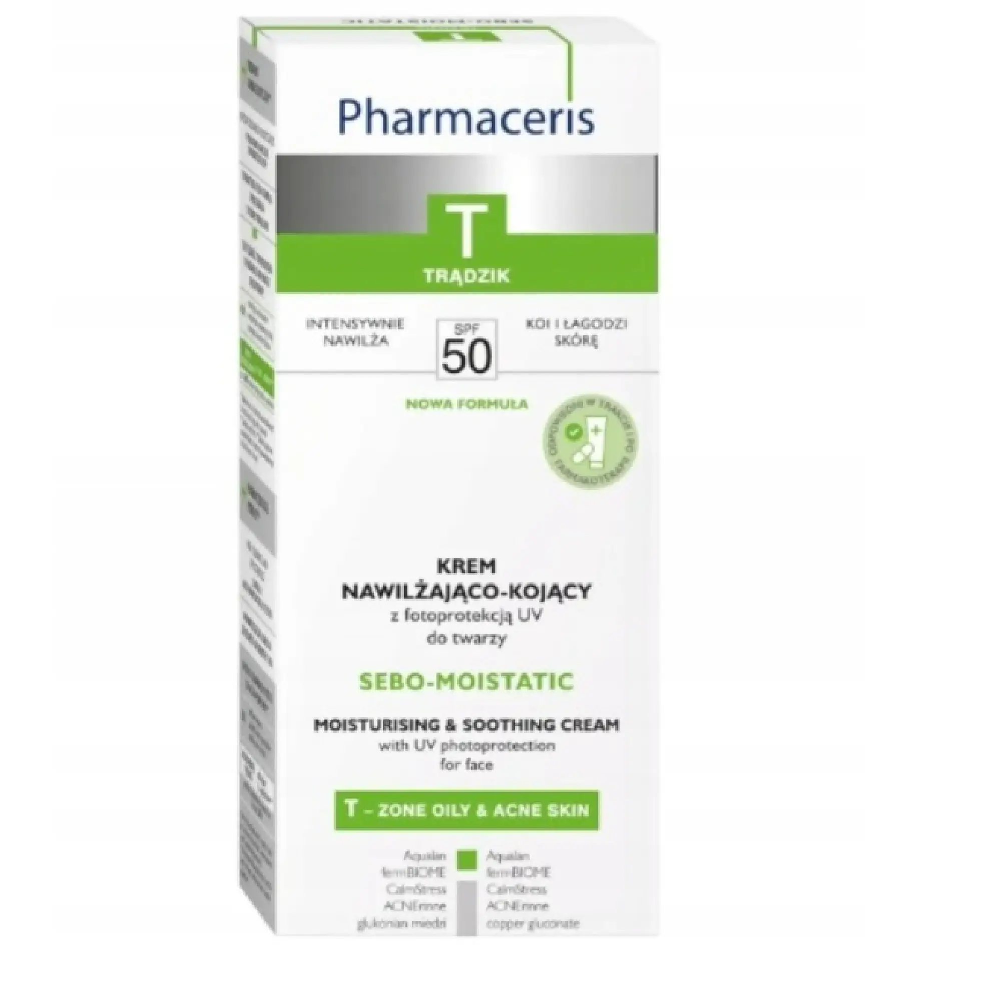 Pharmaceris T Sebo-Moistatic krem nawilżająco-kojący do twarzy w trakcie i po kuracji przeciwtrądzikowej SPF 50 50 ml zdjęcie