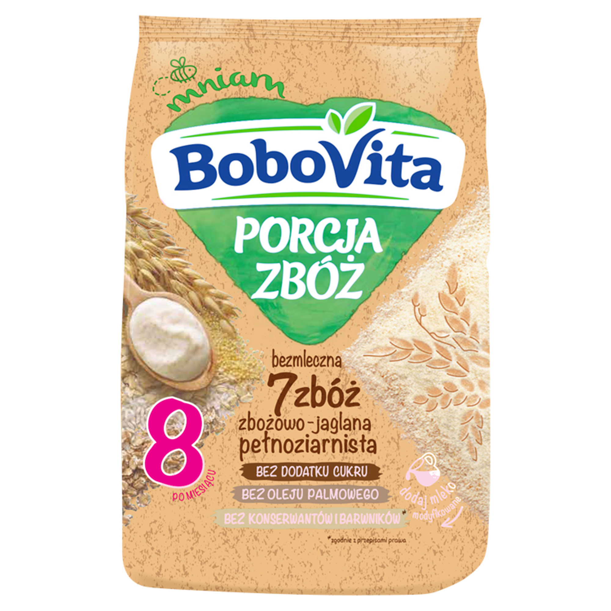 BOBOVITA PORCJA ZBÓŻ Kaszka bezmleczna zbożowo - jaglana pełnoziarnista 7 zbóż, po 8 miesiącu - 170 g - cena, opinie, właściwości zdjęcie