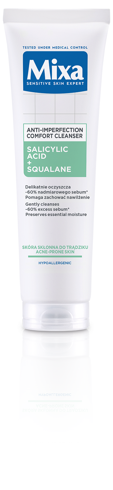 Mixa Żel oczyszczający do twarzy przeciw niedoskonałościom, kwas salicylowy i skwalan, 150 ml
