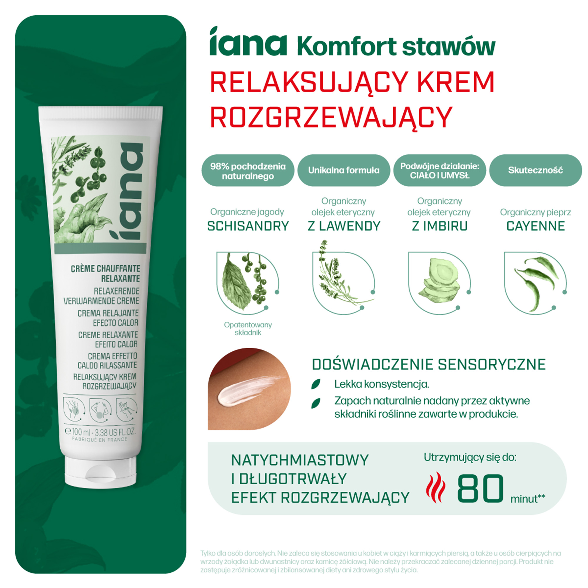 IANA Stawy Relaksujący krem rozgrzewający, 100 ml