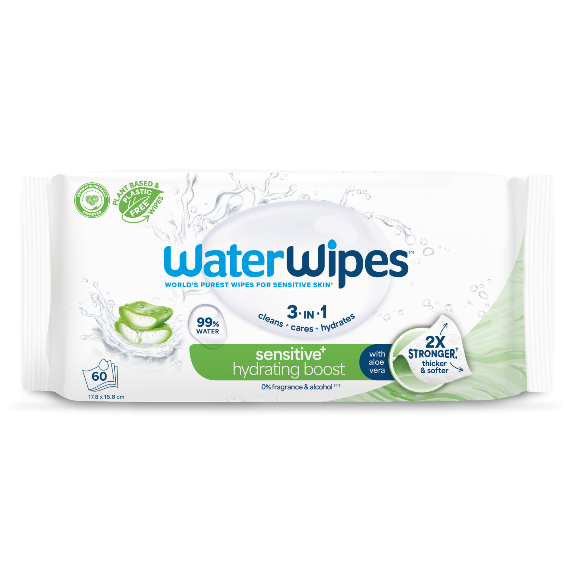 WaterWipes Hydrating Clean, Chusteczki nawilżane dla dzieci z ekstraktem z aloesu, 60 sztuk zdjęcie