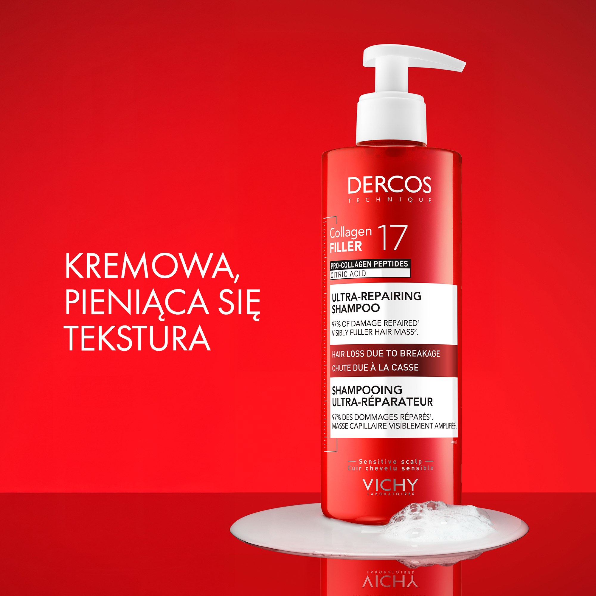 Vichy Dercos Collagen 17 Filler Ultra-Regenerujący, szampon, 400 ml