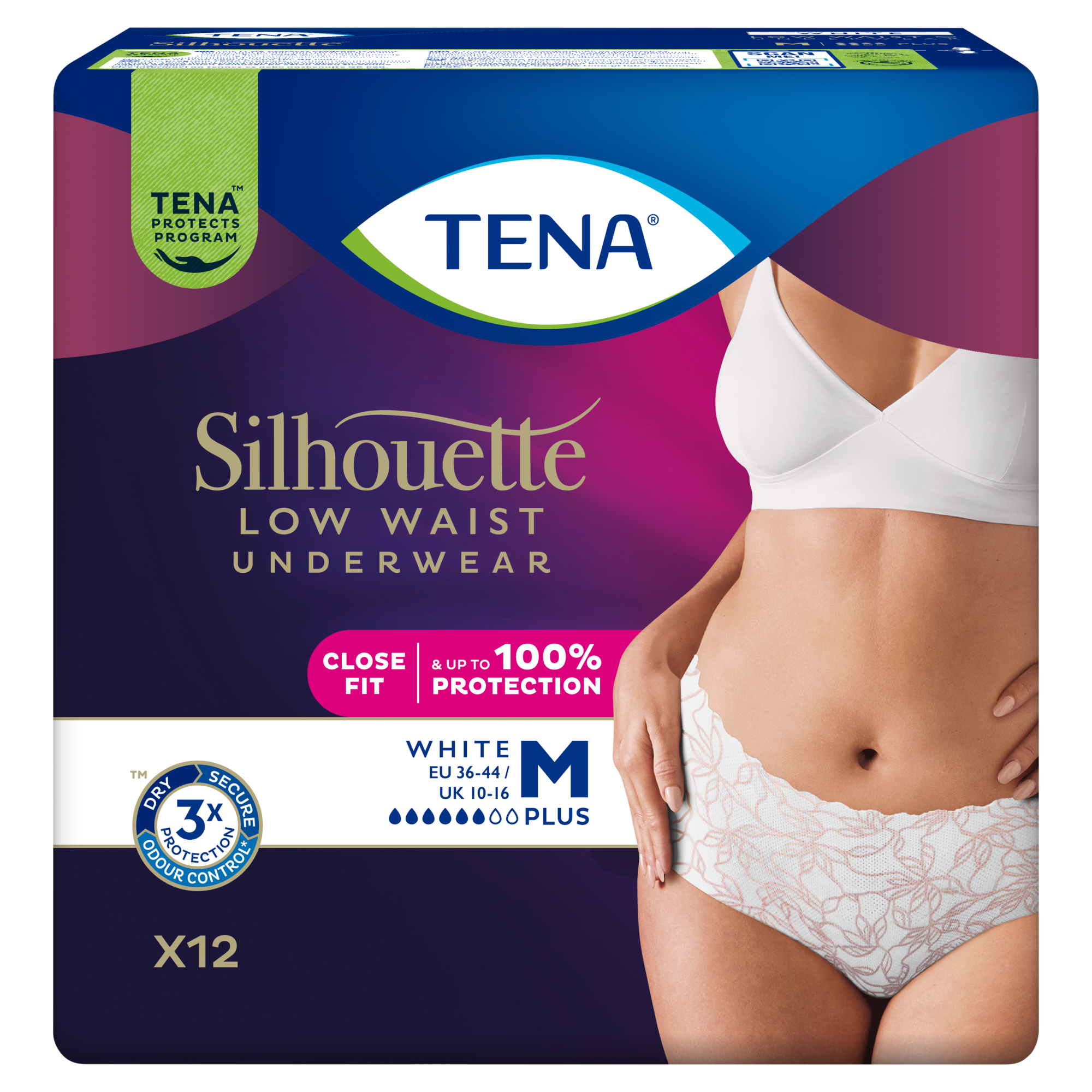 TENA Silhouette Plus majtki chłonne z niskim stanem, White, rozmiar M, 12 sztuk zdjęcie