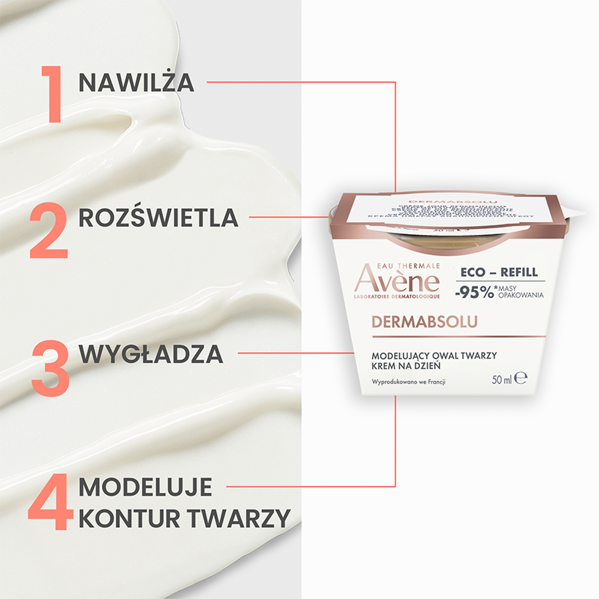 Avene Dermabsolu, Krem modelujący owal twarzy na dzień refill, 50 ml