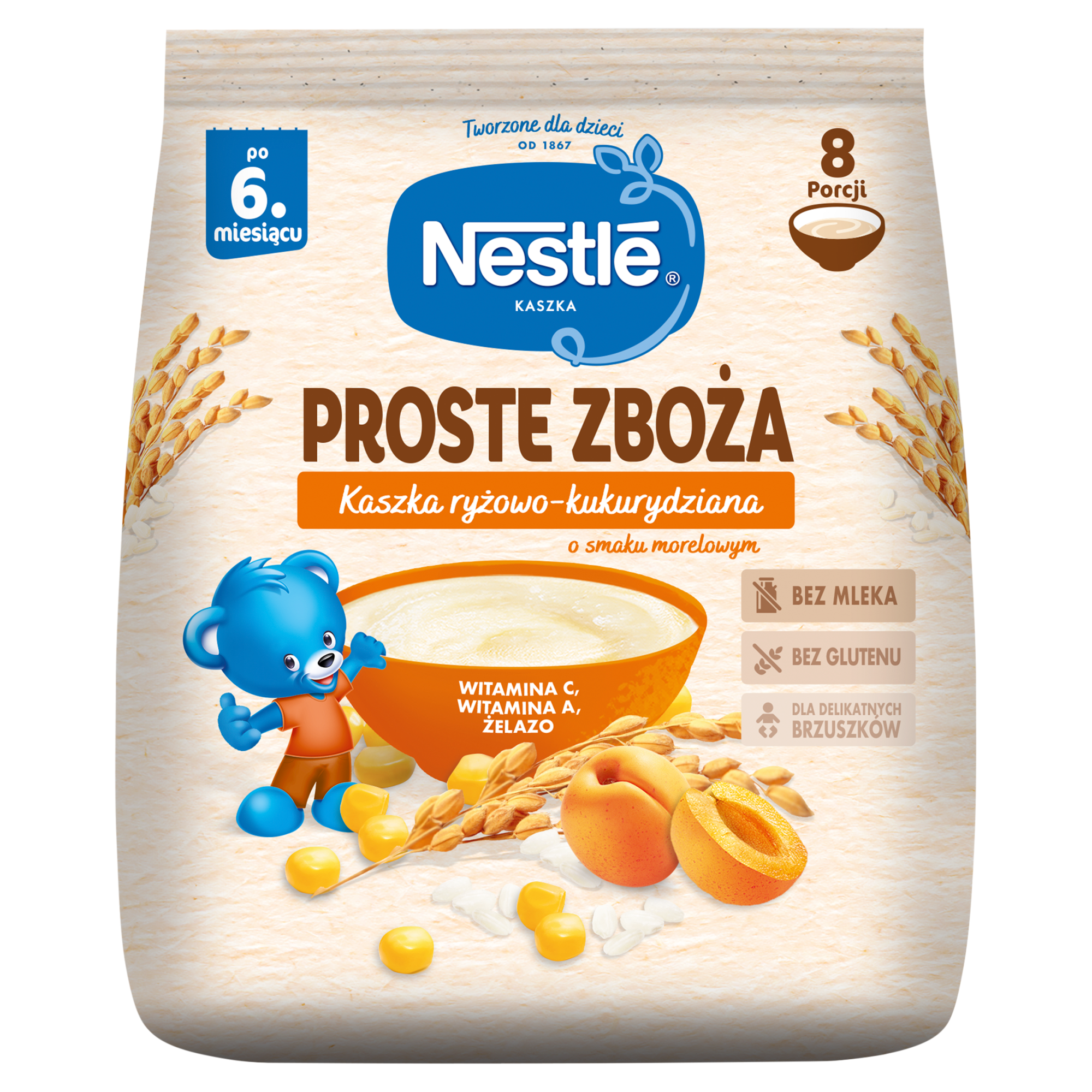 Nestlé Proste Zboża Kaszka ryżowo-kukurydziana o smaku morelowym po 6. miesiącu 144 g zdjęcie