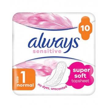 Always Sensitive Normal Plus 1 Podpaski ze skrzydełkami, 10 sztuk