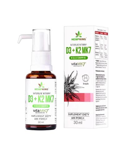 HempKing Witamina D3 + K2 MK7 w kroplach w bio oleju konopnym 30 ml zdjęcie