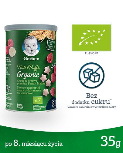 Gerber Organic Chrupki ryżowo pszenne banan, malina dla niemowląt po 8. miesiącu - 35 g - cena, opinie, składniki zdjęcie