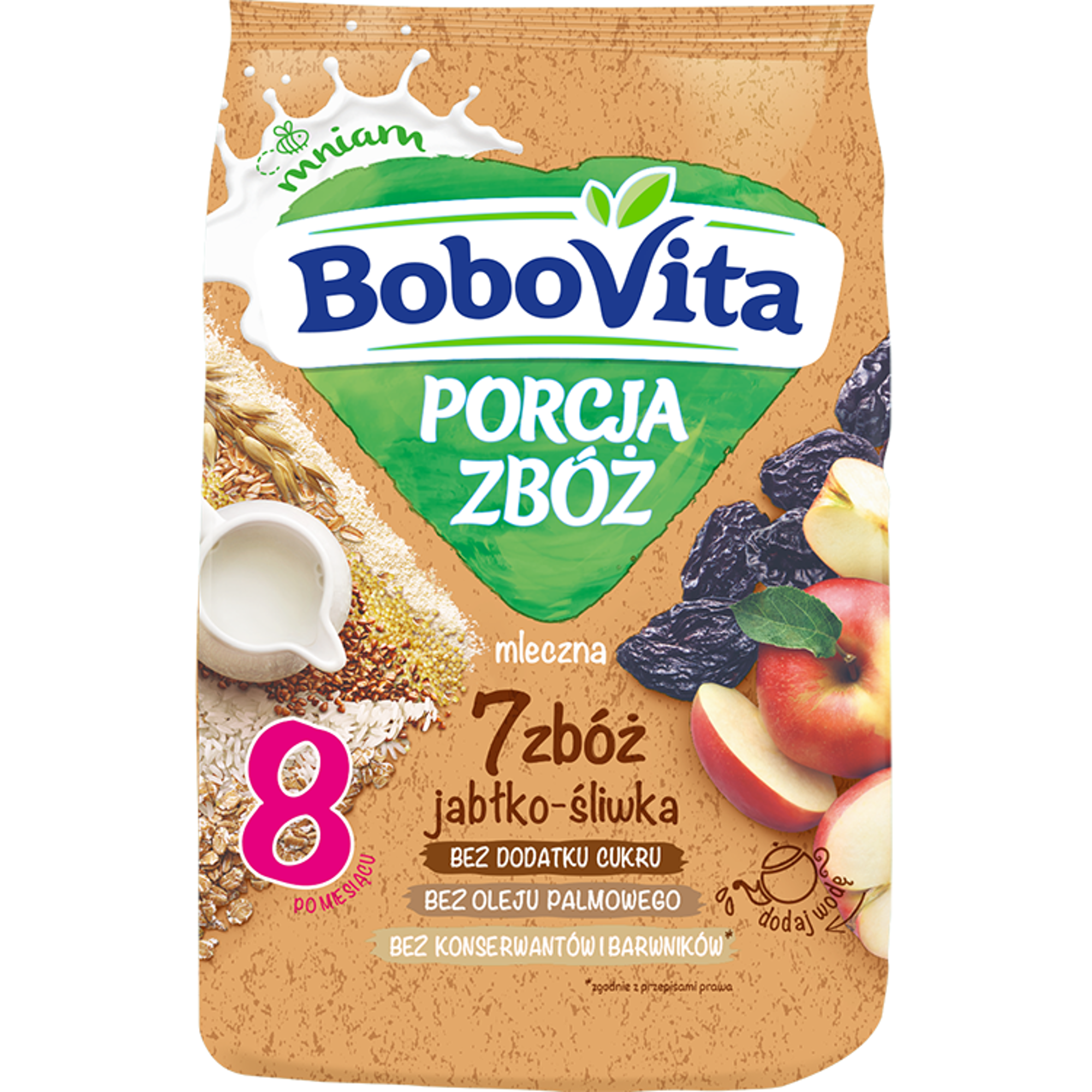 Bobovita Porcja Zbóż, kaszka mleczna 7 Zbóż, jabłko, śliwka, 210 g zdjęcie