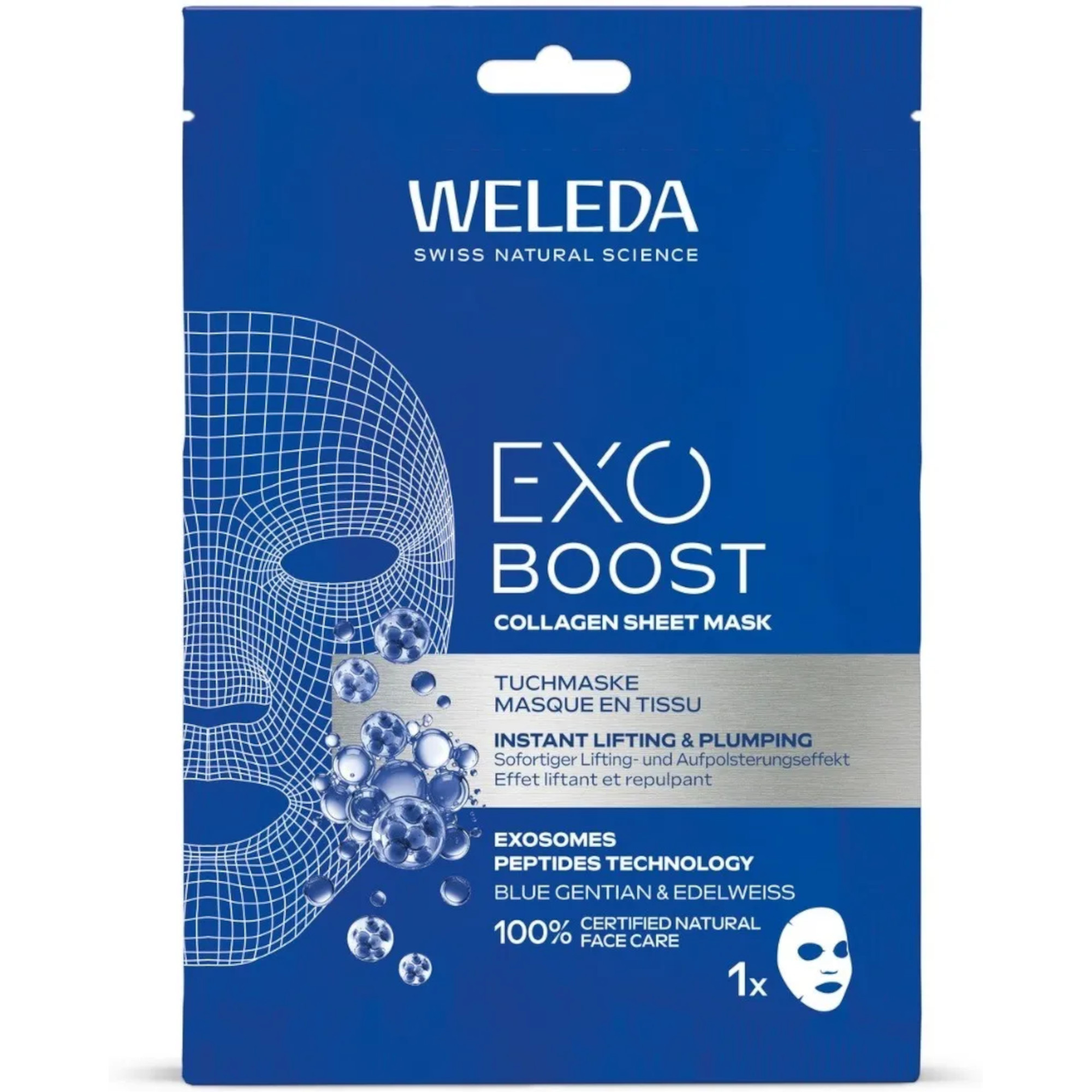 Weleda Exo Boost, kolagenowa maseczka w płachcie z goryczką letnią i szarotką alpejską, 20 ml zdjęcie