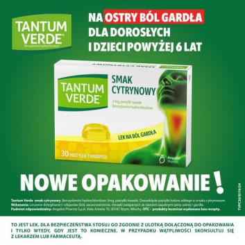 Tantum Verde 3 mg smak cytrynowy, 30 pastylek