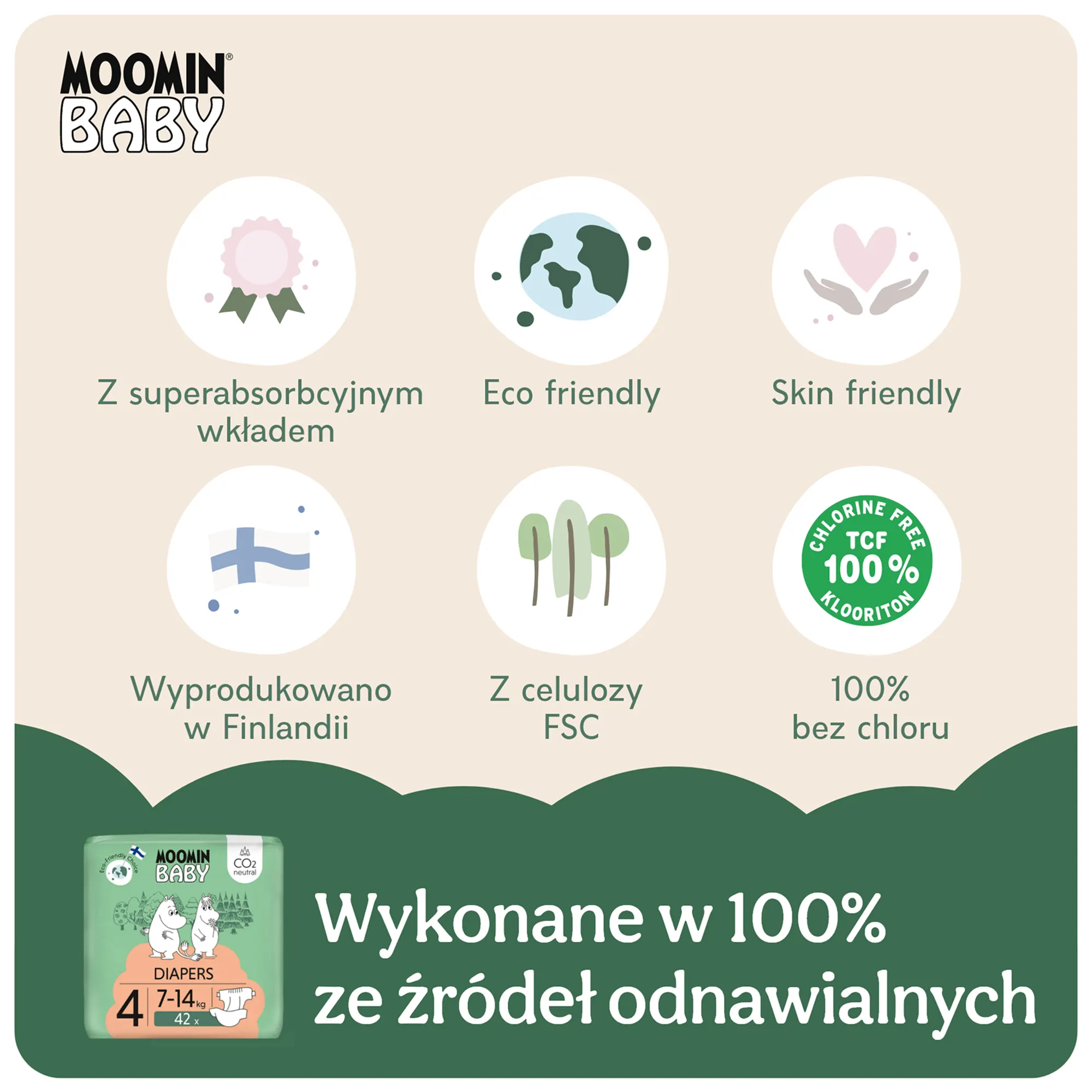 MOOMIN Baby Pieluszki 4 MAXI 7-14 kg 42 sztuki