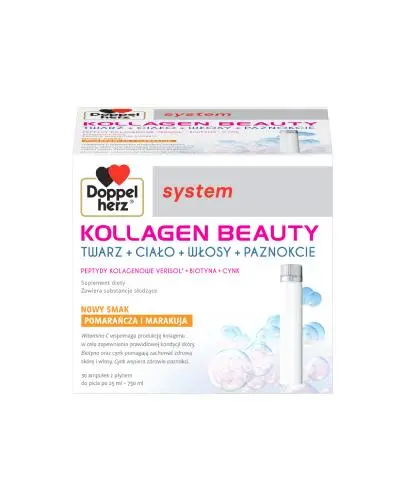 Doppelherz System Kollagen Beauty, płyn, smak pomarańcza i marakuja, ampułki, 25 ml x 30 sztuk zdjęcie