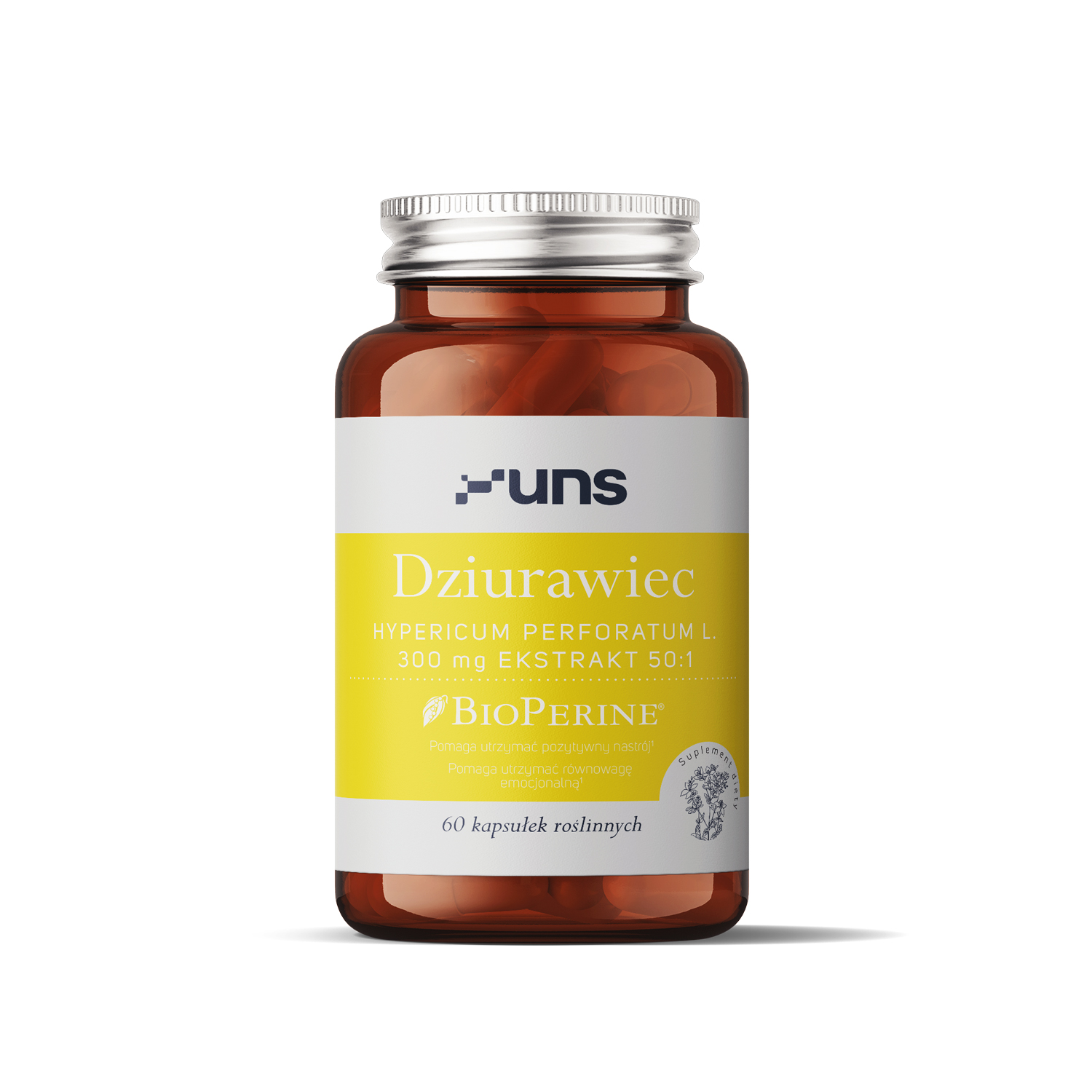 Uns Dziurawiec + Bioperine, 60 kapsułek