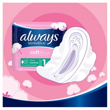 Always Sensitive Normal Plus1 Podpaski ze skrzydełkami, 20 sztuk