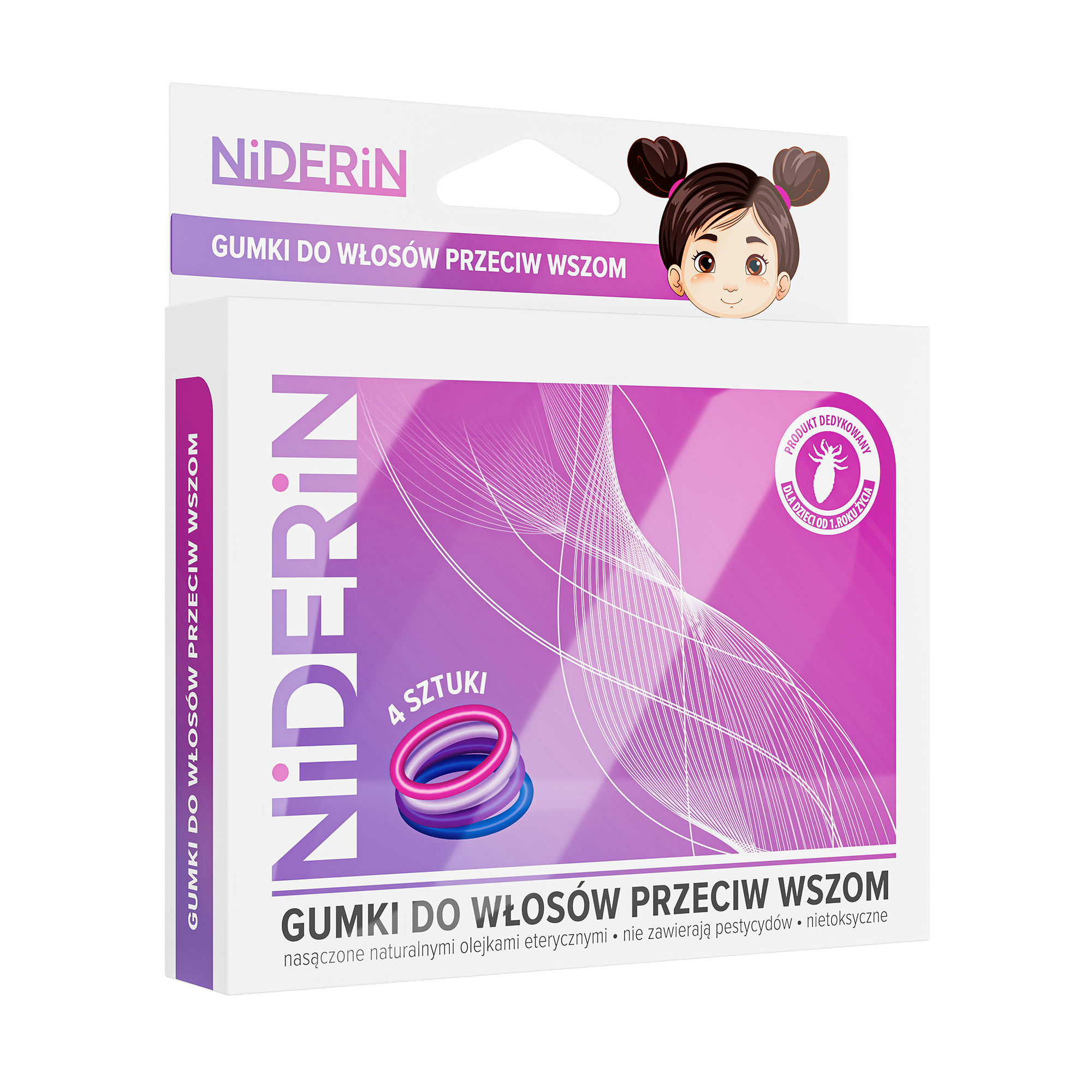 Niderin gumki do włosów przeciw wszom, 4 sztuki