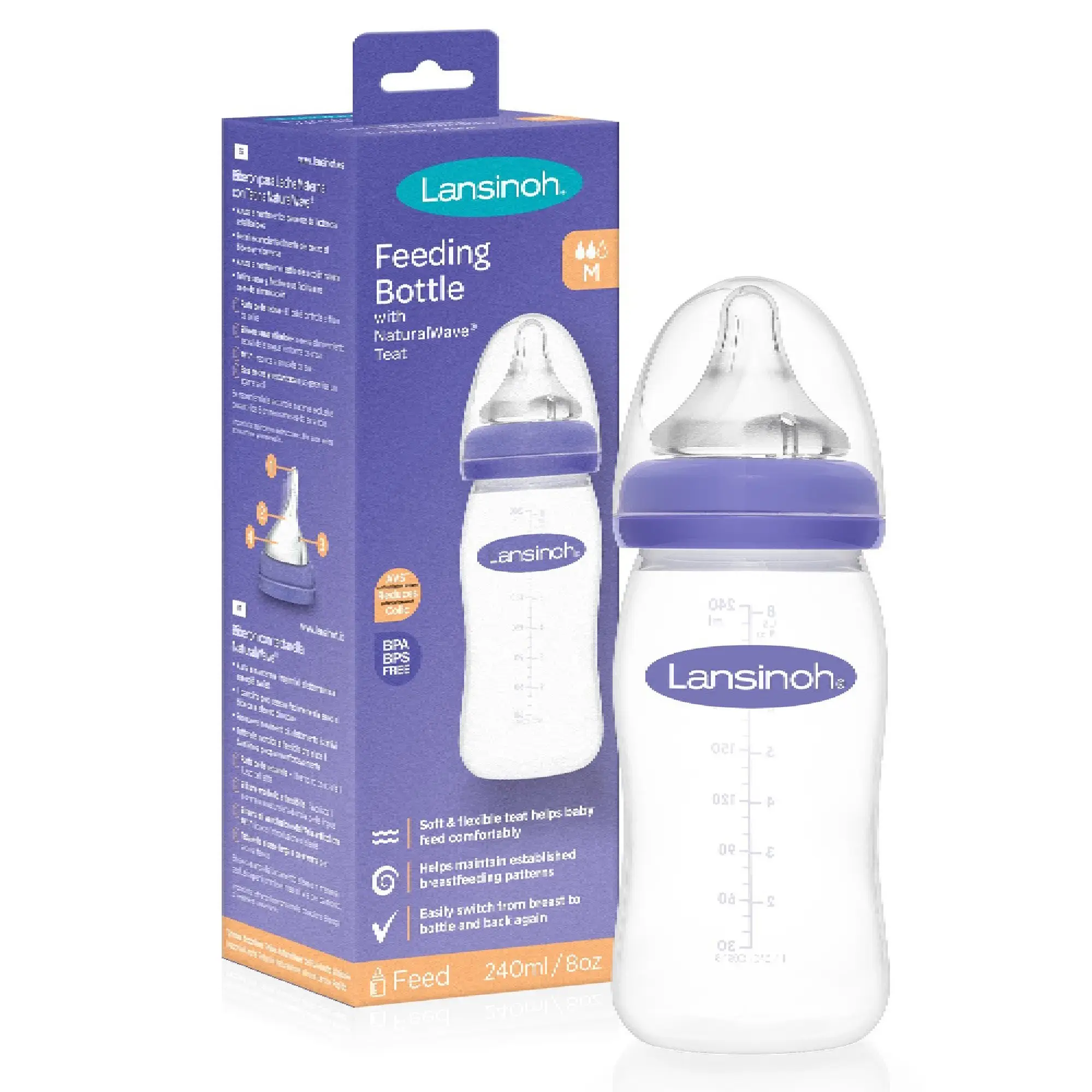 Lansinoh butelka do karmienia dla niemowląt ze smoczkiem NaturalWave M, 240 ml zdjęcie