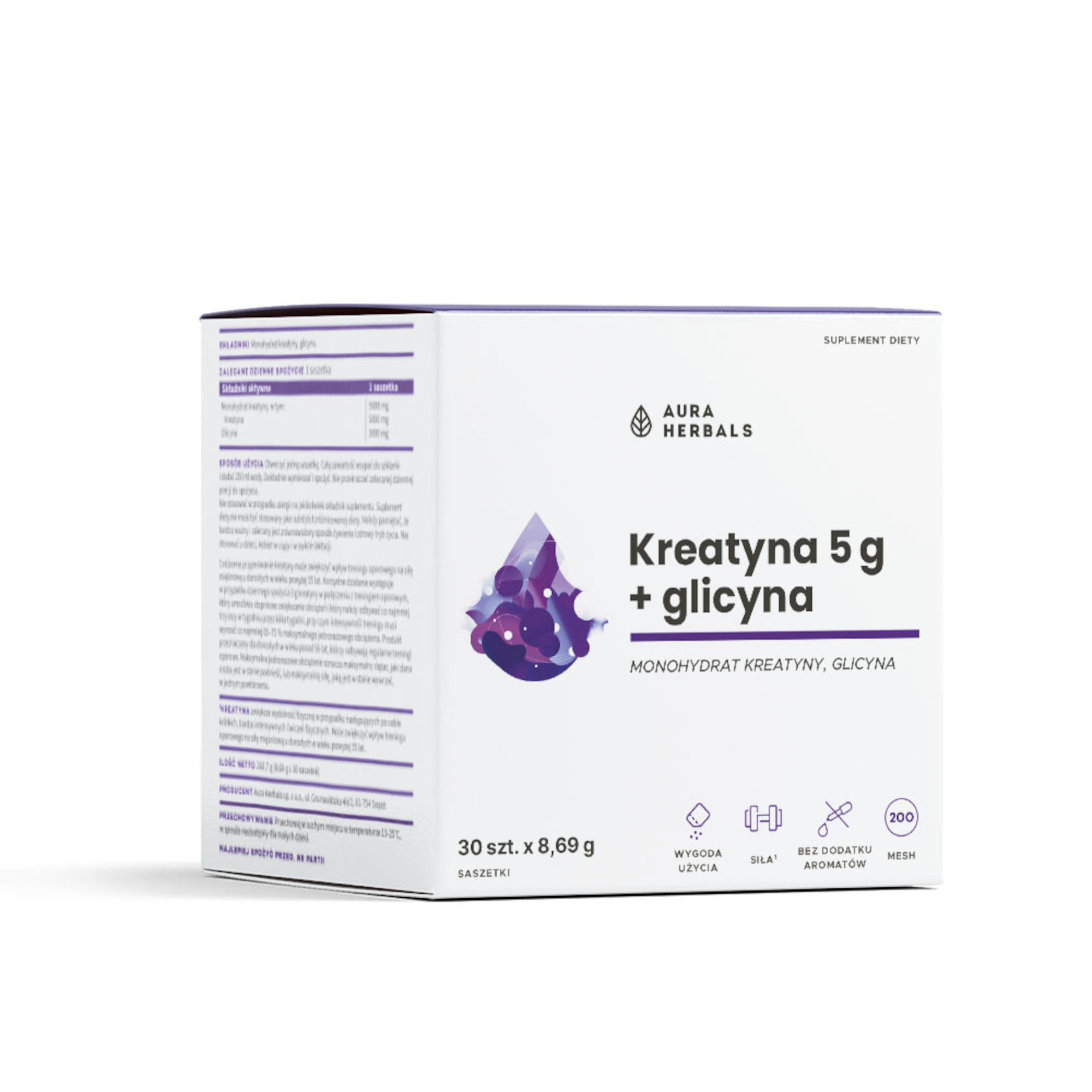 Aura Herbals  Kreatyna 5 g, monohydrat + glicyna, saszetki, 30 sztuk zdjęcie