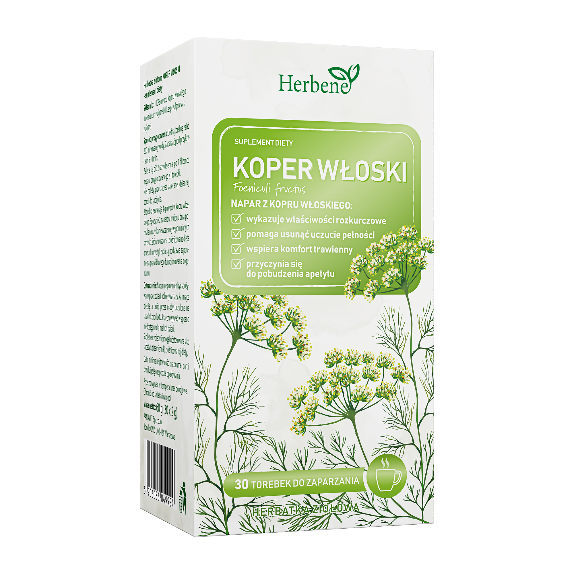 Herbene, Koper włoski, torebki do zaparzania, 30 sztuk