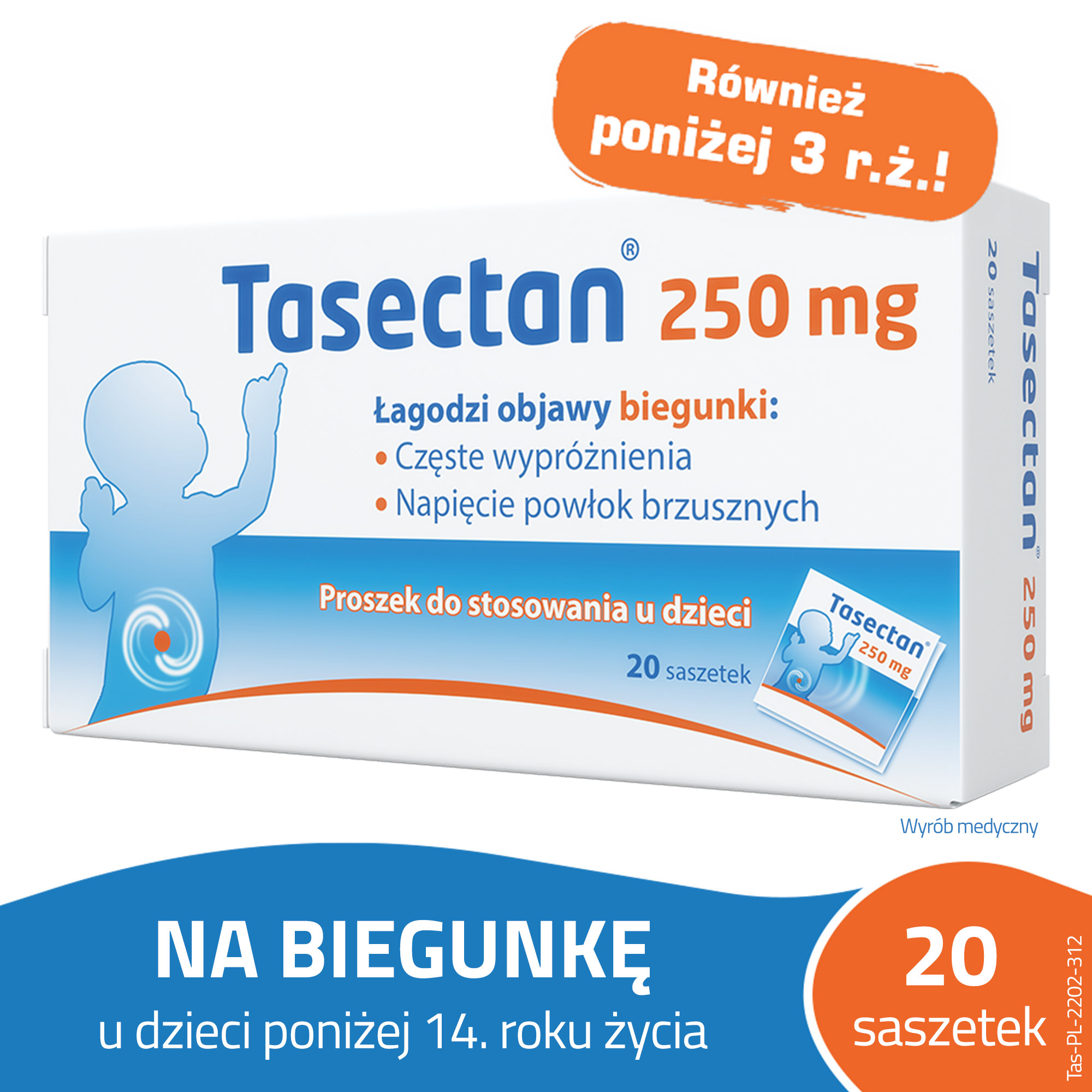 Tasectan, 250 mg, proszek dla dzieci i niemowląt, saszetki, 20 sztuk