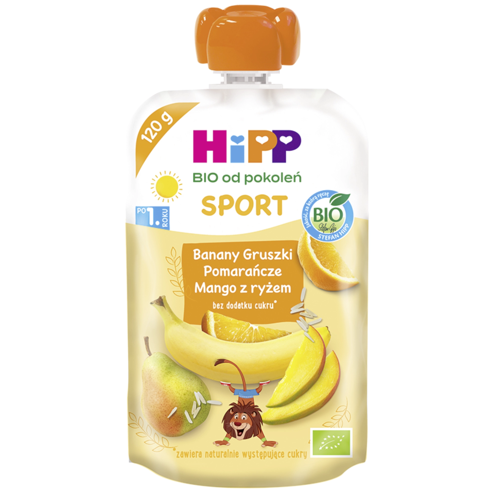 HIPP Hippis Sport Mus Banany-Gruszki-Pomarańcze-Mango z ryżem - 120 g zdjęcie