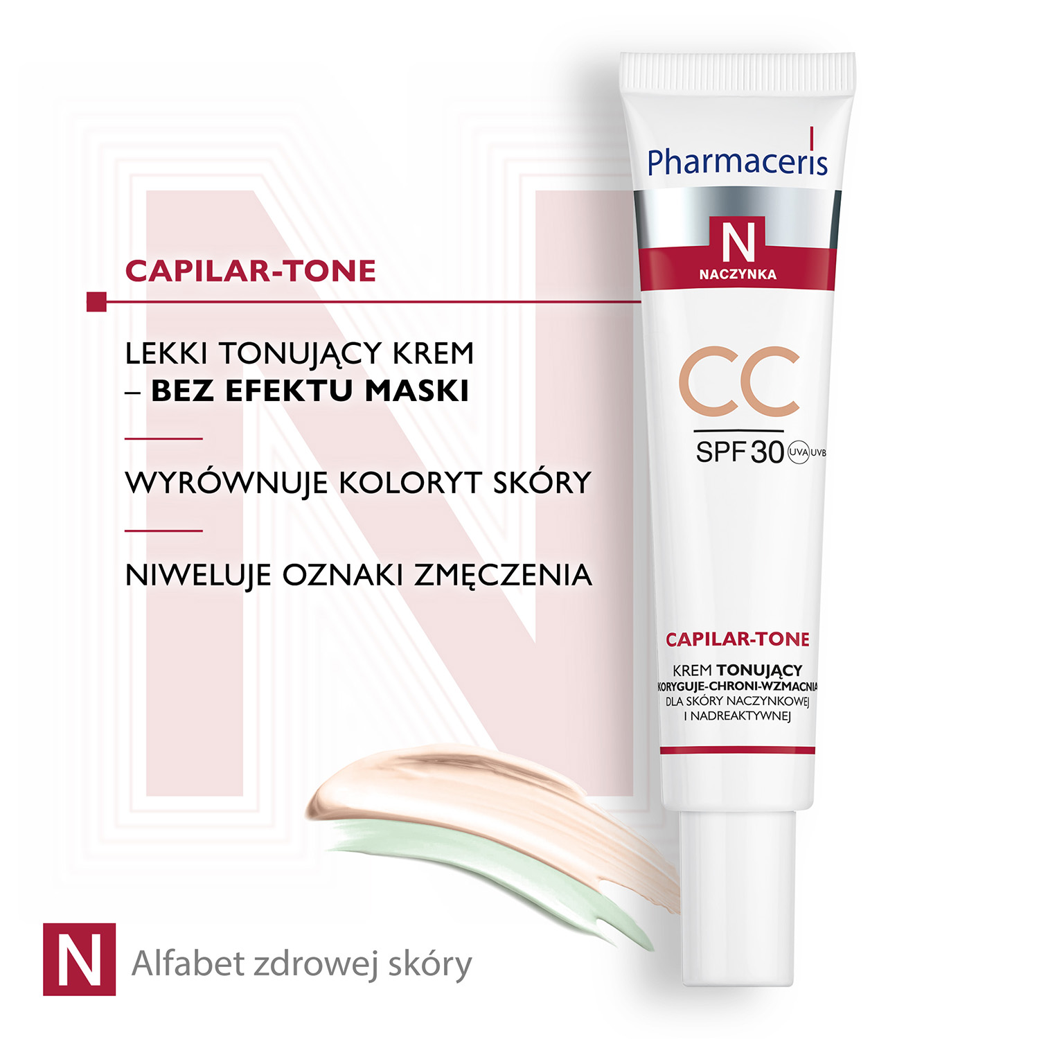 Pharmaceris N Capilar-Tone, krem tonujący CC, SPF 30, skóra naczynkowa i nadreaktywna, 40 ml