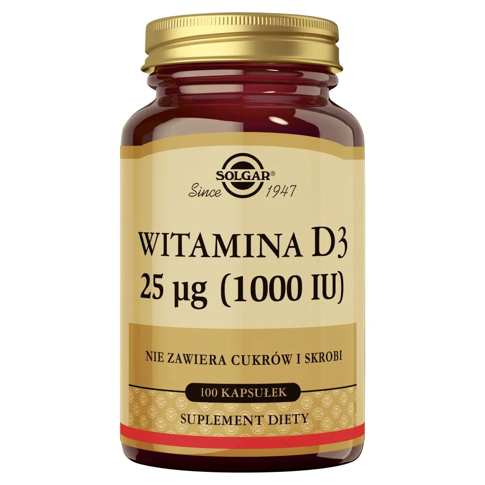 SOLGAR WITAMINA D3 100 UI 25mcg, kapsułki, 100 sztuk zdjęcie