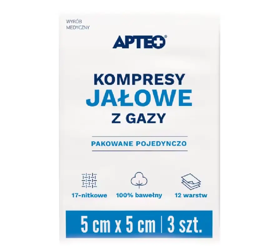 Apteo Care Kompresy jałowe 5 cm x 5 cm, 3 sztuki zdjęcie