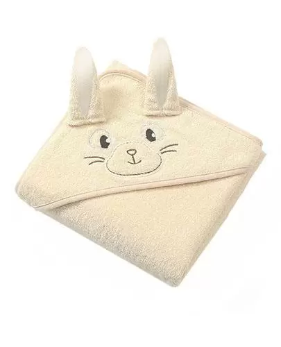 Babyono okrycie kąpielowe frotte z uszkami Bunny Ears kolor kremowy 100 cm x 100 cm 1 sztuka [963] zdjęcie