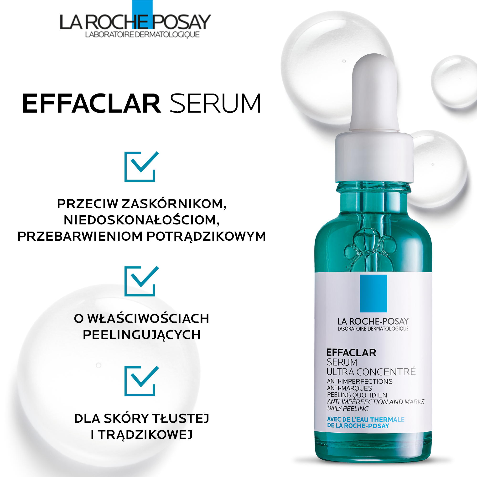La Roche-Posay Effaclar, Skoncentrowane serum przeciw niedoskonałościom o właściwościach peelingujących, 30 ml