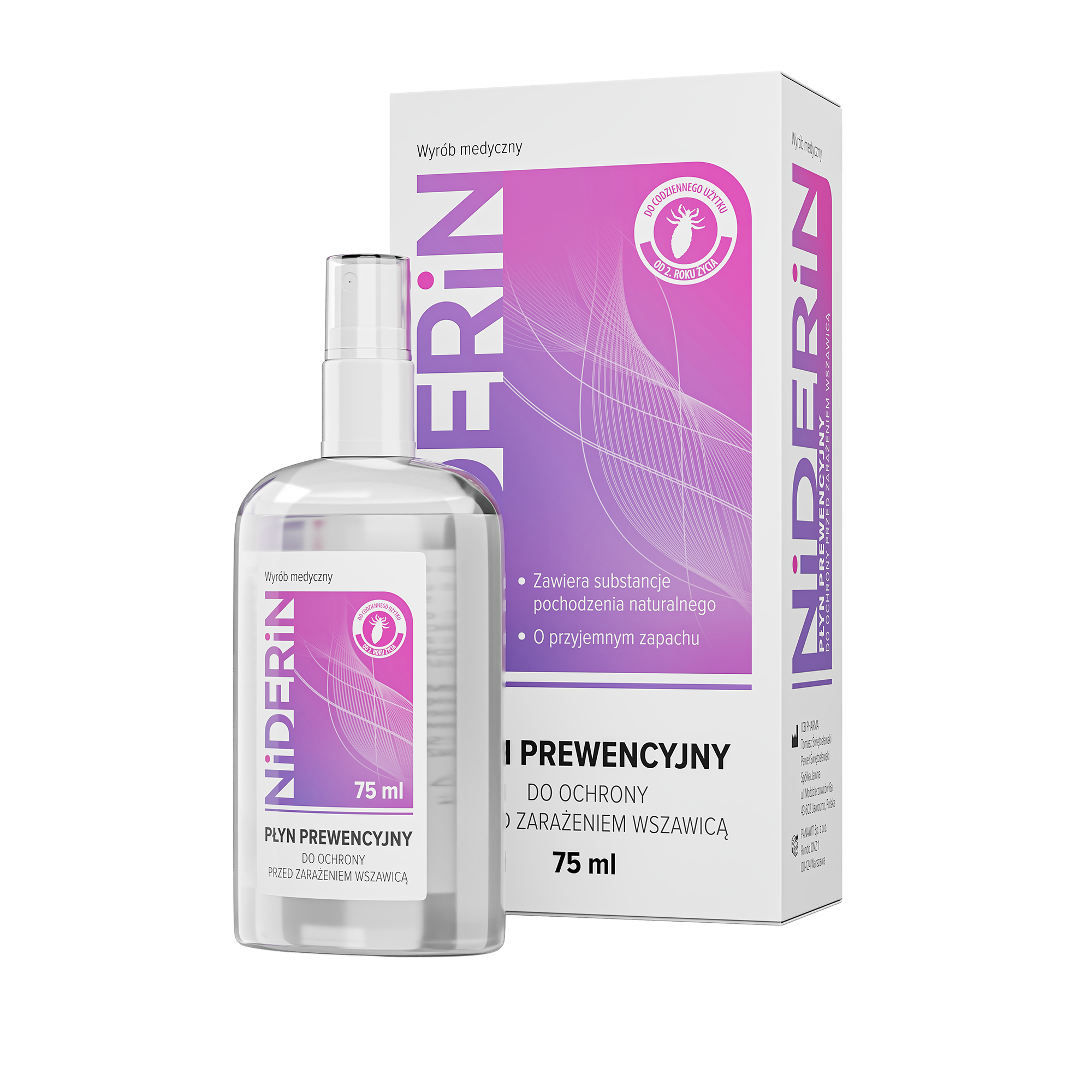 Niderin, Płyn prewencyjny do ochrony przed zarażeniem wszawicą, 75 ml