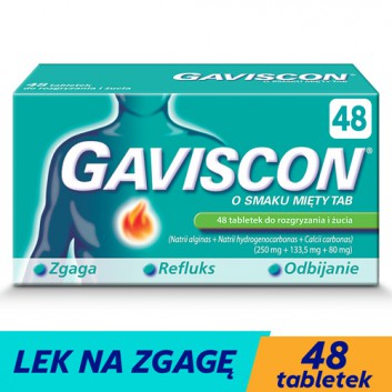 Gaviscon 250 mg + 133,5 mg + 80 mg o smaku mięty tabletki 48 sztuk
