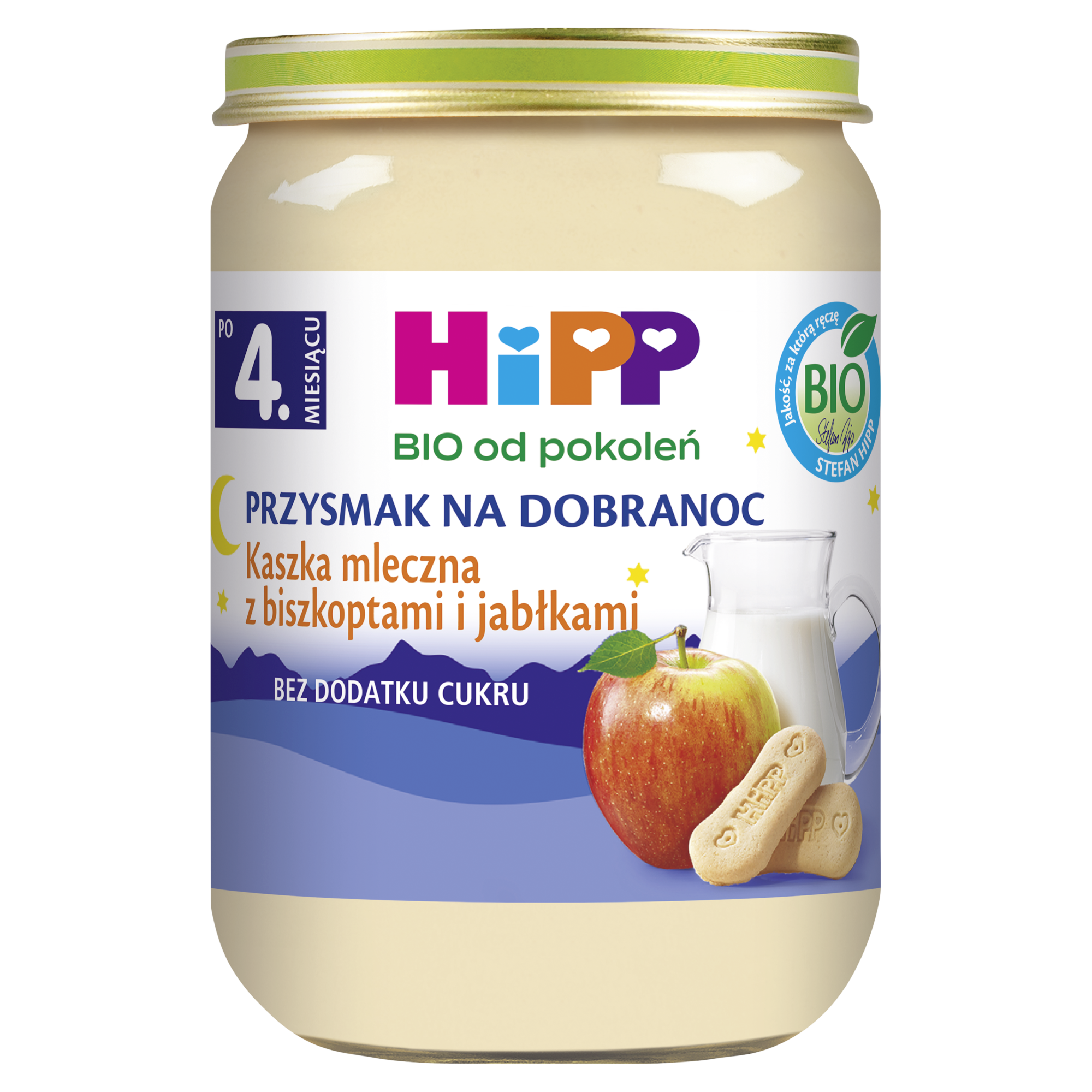 HiPP BIO od pokoleń, Kaszka mleczna z biszkoptami i jabłkami, po 4. m-cu, 190 g, cena, opinie, właściwości zdjęcie