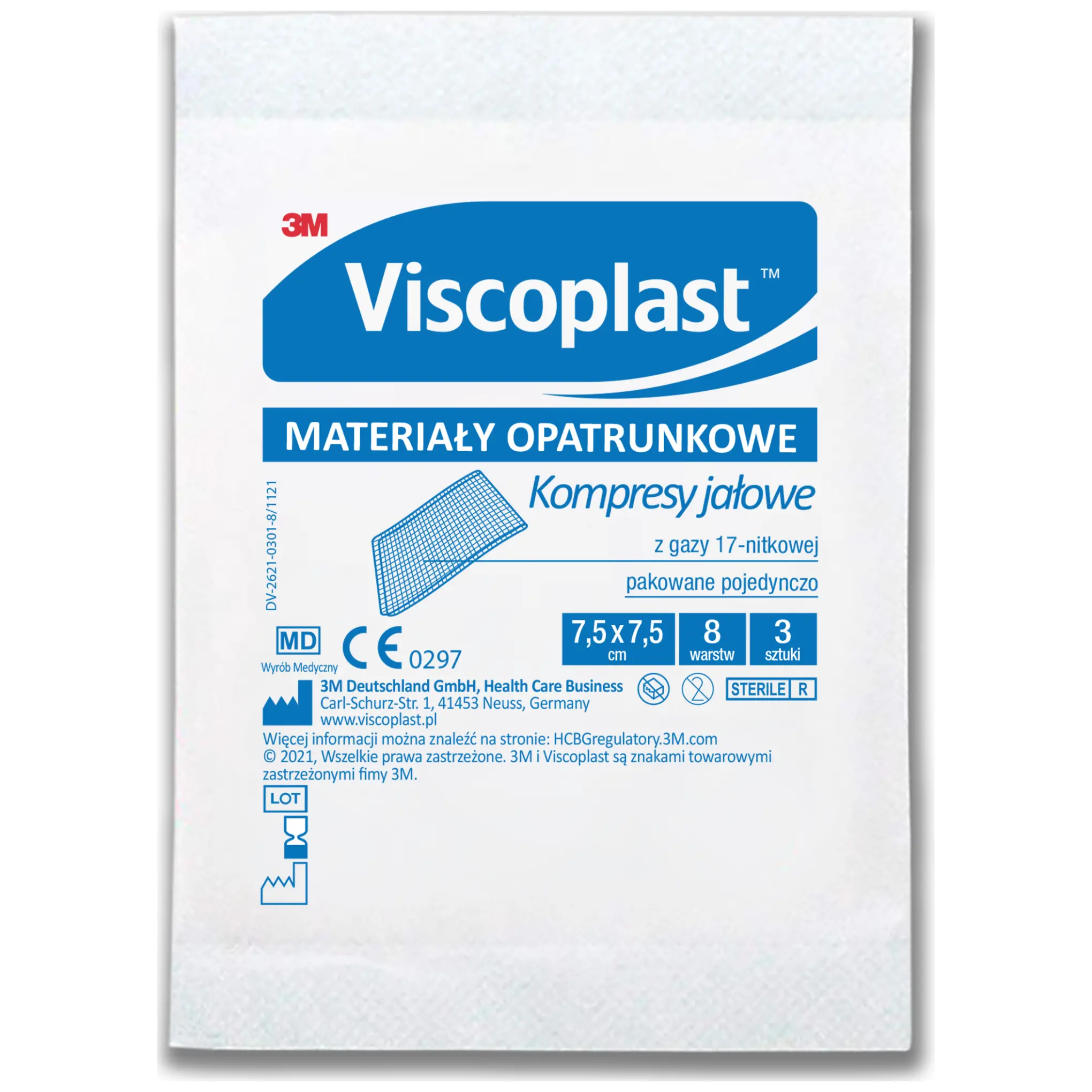 Viscoplast, kompresy jałowe 17 nitkowe, 7,5cm x 7,5cm, 3 sztuki zdjęcie