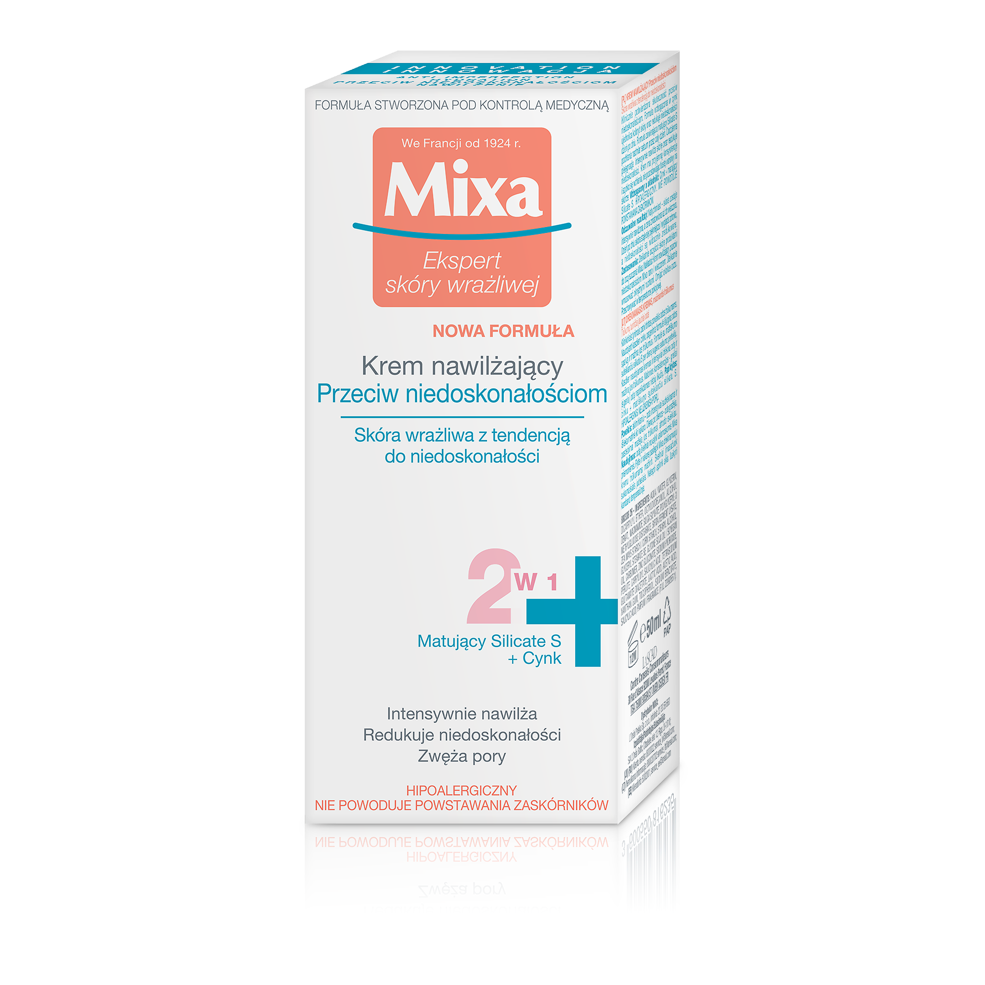 Mixa Krem nawilżający przeciw niedoskonałościom 2w1, 50 ml
