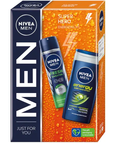 Nivea Men Super Hero Energizing Kit Nivea Men Energy Żel Pod Prysznic 3w1 250 ml + Nivea Men Fresh Sensation Antyperspirant Spray 150 ml [zestaw] 1 sztuka zdjęcie