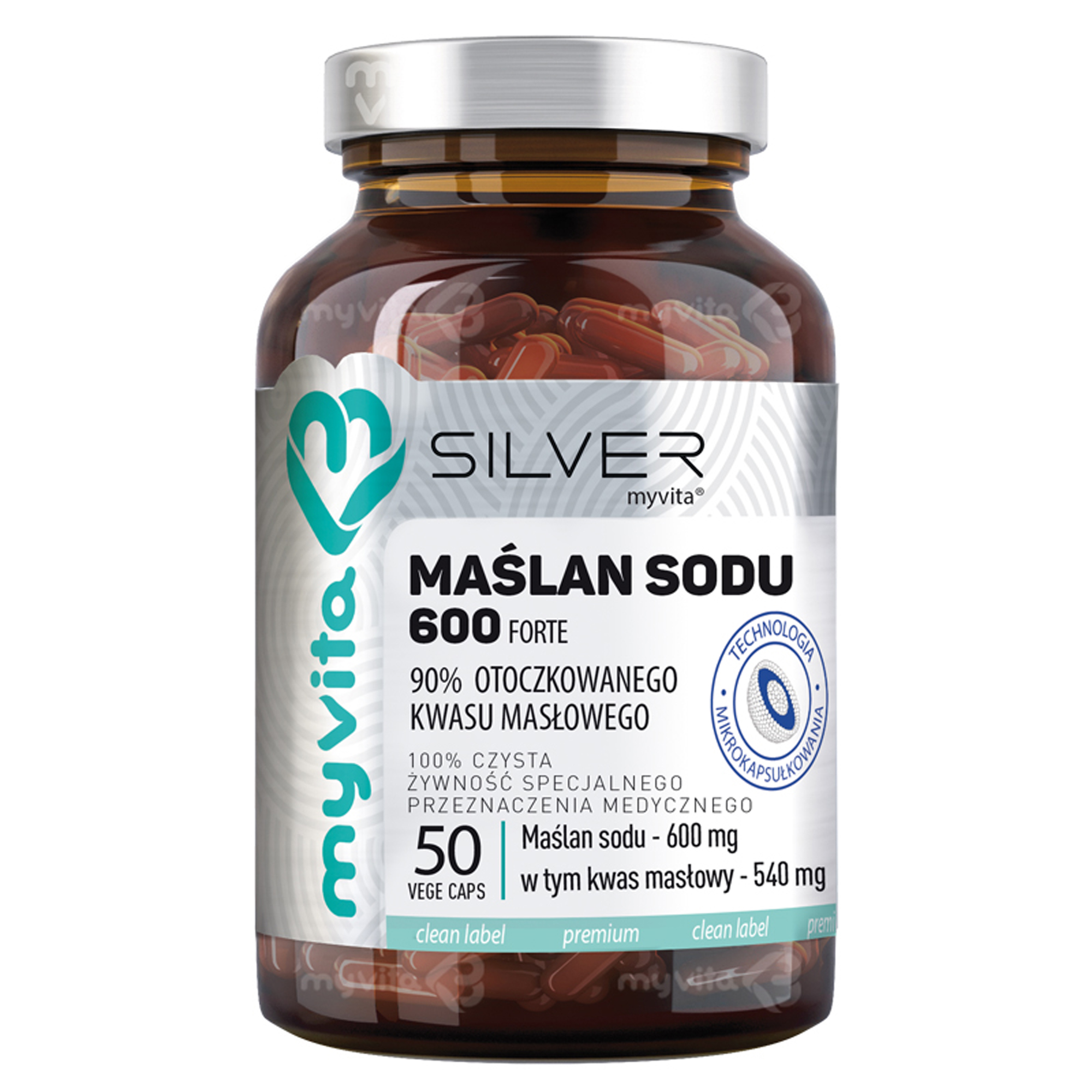 MyVita, Silver Pure 100% Maślan Sodu 600 mg, kapsułki, 50 sztuk zdjęcie