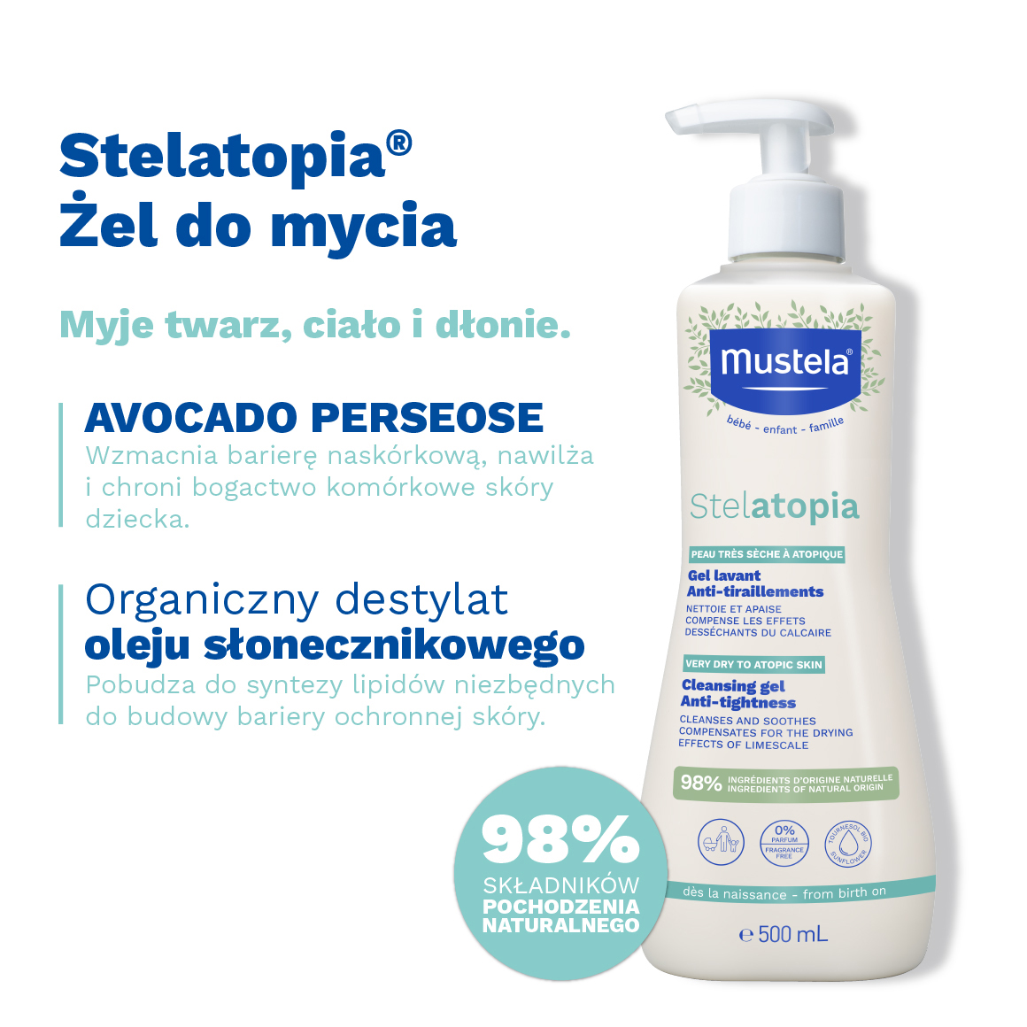 Mustela Stelatopia żel do mycia 500 ml