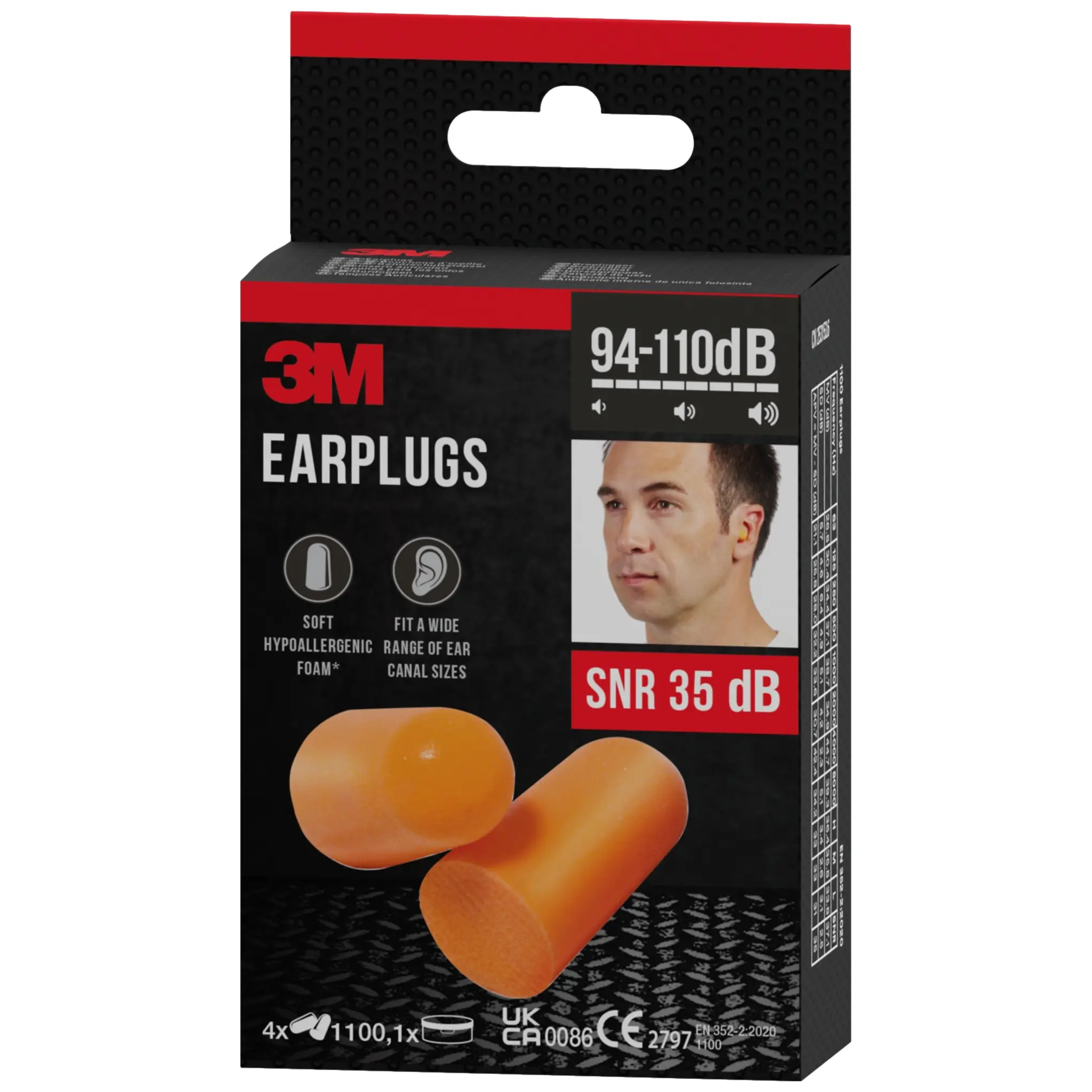 Wkładki przeciwhałasowe do uszu, jednorazowe, 3M EARPLUGS, 4 pary